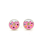 Load image into Gallery viewer, Kids Donut Diamond Stud Earrings, 14k Solid Gold With Enameling, Natural Diamonds, Kids jewelry, Gift for toddlers, girls and kids
