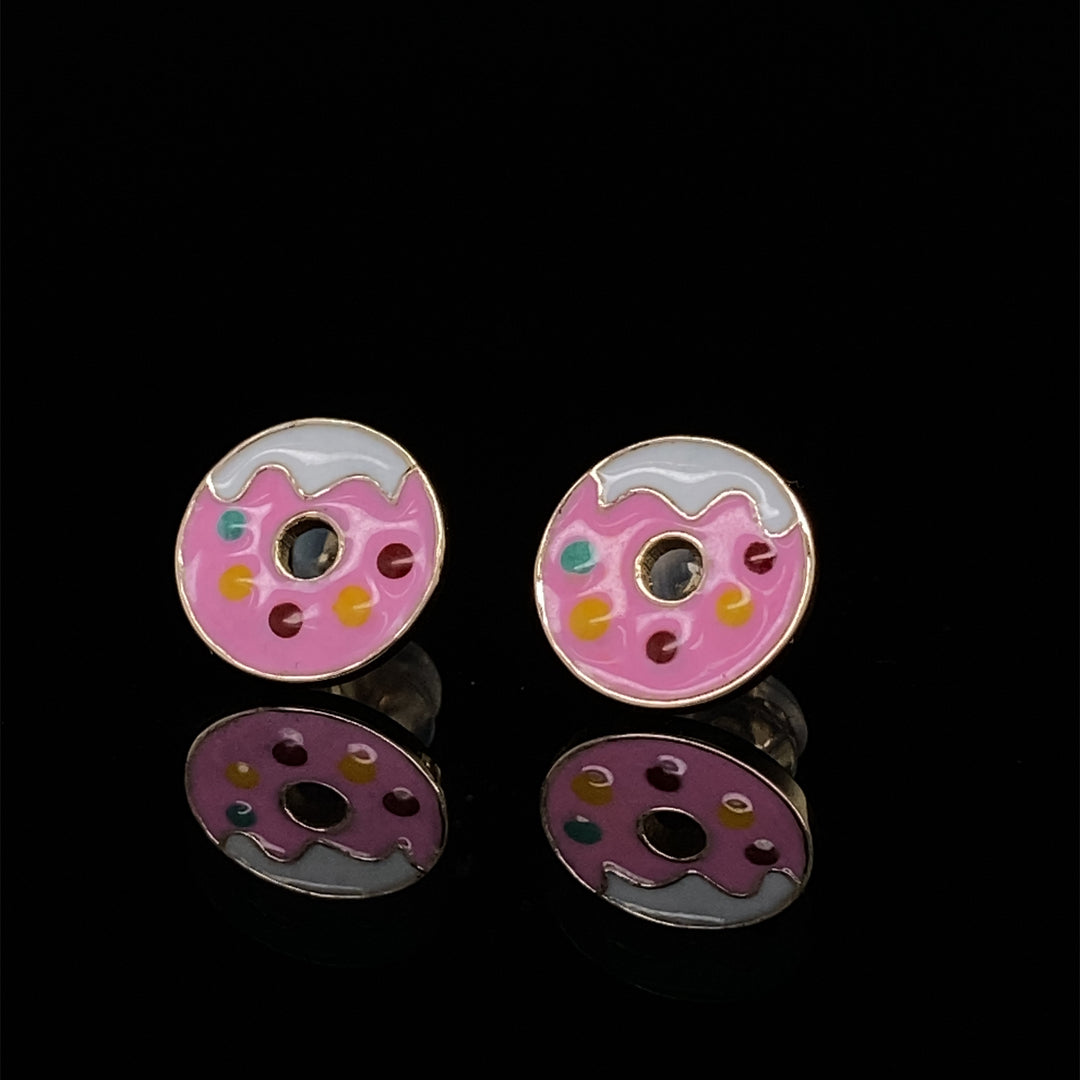 Kids Donut Diamond Stud Earrings, 14k Solid Gold With Enameling, Natural Diamonds, Kids jewelry, Gift for toddlers, girls and kids
