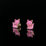 Load image into Gallery viewer, Kids Kitty Diamond Stud Earrings, 14k Solid Gold With Enameling, Natural Diamonds, Kids jewelry, Gift for toddlers, girls and kids
