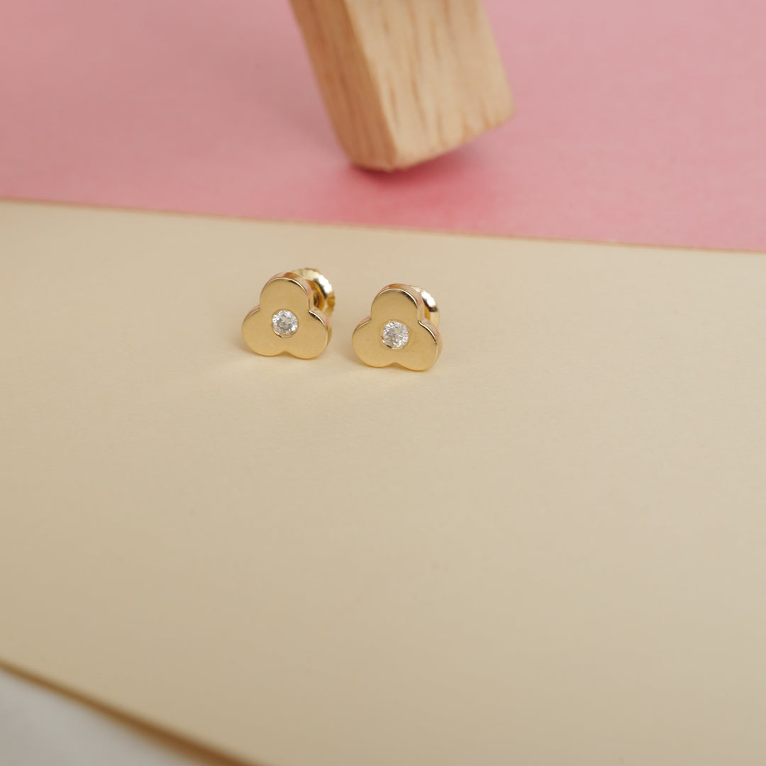 Kids Blossom Diamond Stud Earrings, 14k Solid Gold, Natural Diamonds, Kids jewelry, Gift for toddlers, girls and kids
