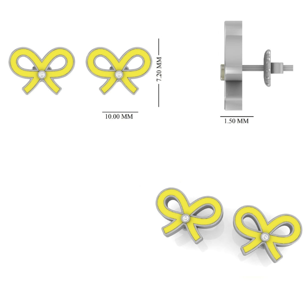 Kids Bowknot Diamond Stud Earrings, 14k Solid Gold With Enameling, Natural Diamonds, Kids jewelry, Gift for toddlers/girls, Ready To Ship