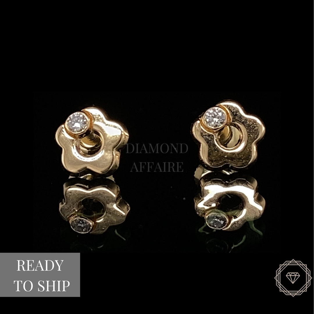 Kids Flower Diamond Stud Earrings, 14k Solid Gold, Natural Diamonds, Kids jewelry, Gift for toddlers, girls, and kids