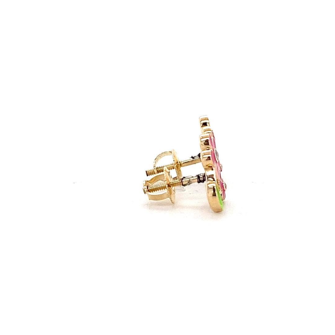 Kids Floral Petal Diamond Stud Earrings, 14k Solid Gold With Enameling, Natural Diamonds, Kids jewelry, Gift for toddlers, girls and kids