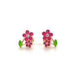 Load image into Gallery viewer, Kids Floral Petal Diamond Stud Earrings, 14k Solid Gold With Enameling, Natural Diamonds, Kids jewelry, Gift for toddlers, girls and kids
