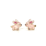 Load image into Gallery viewer, Kids Bunny Diamond Stud Earrings, 14k Solid Gold With Enameling, Natural Diamonds, Kids jewelry, Gift for toddlers, girls and kids
