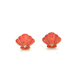 Load image into Gallery viewer, Kids Seashell Diamond Stud Earrings, 14k Solid Gold With Enameling, Natural Diamonds, Kids jewelry, Gift for toddlers, girls and kids
