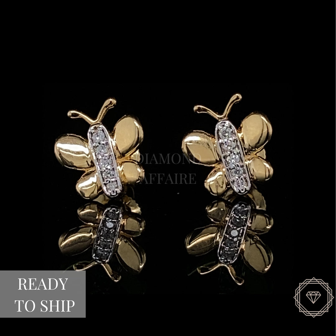 Kids Butterfly Diamond Stud Earrings, 14k Solid Gold, Natural Diamonds, Kids Jewelry, Gift for toddlers, girls and kids