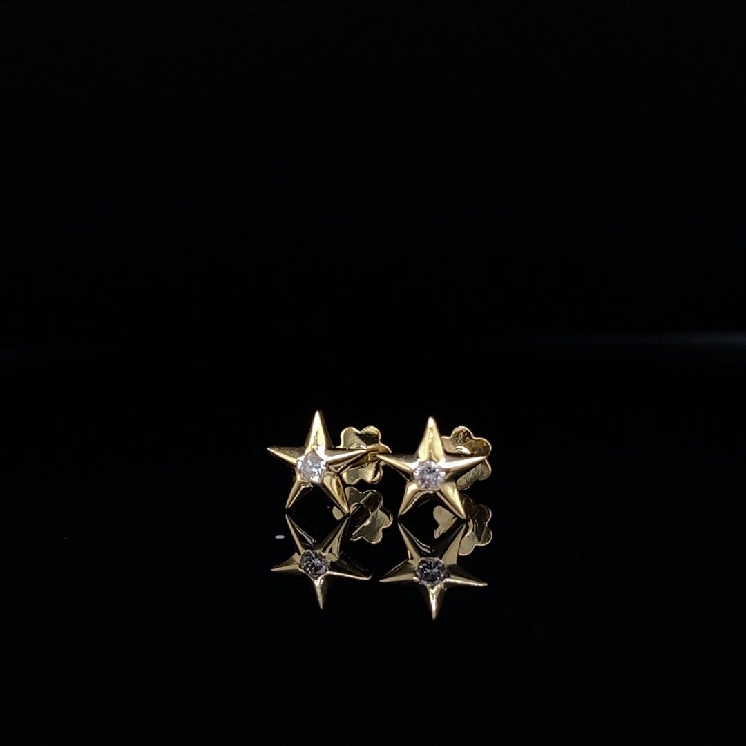 Kids Starry Diamond Stud Earrings, 14k Solid Gold, Natural Diamonds, Kids jewelry, Gift for toddlers, girls and kids
