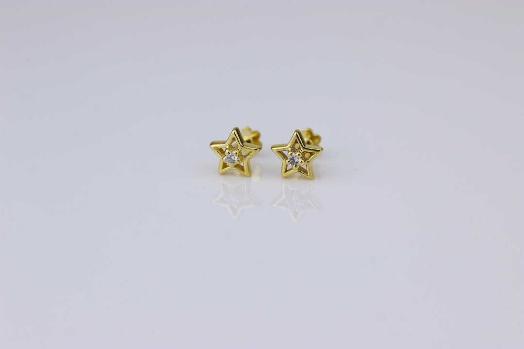 Kids Hollow Star Diamond Stud Earrings, 14k Solid Gold, Natural Diamonds, Kids jewelry, Gift for toddlers, girls and kids