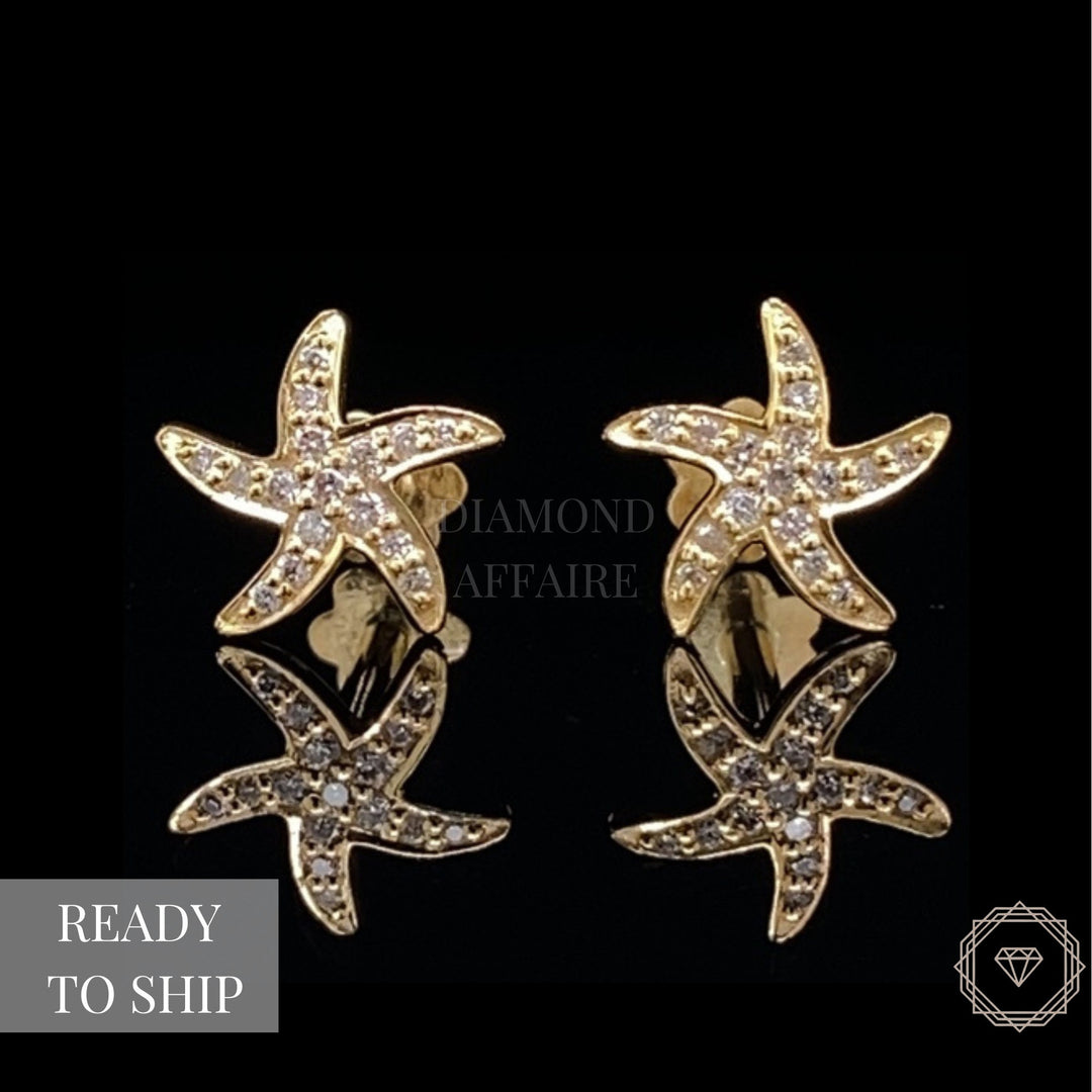 Kids Starfish Diamond Stud Earrings, 14k Solid Gold, Natural Diamonds, Kids jewelry, Gift for toddlers, girls and kids