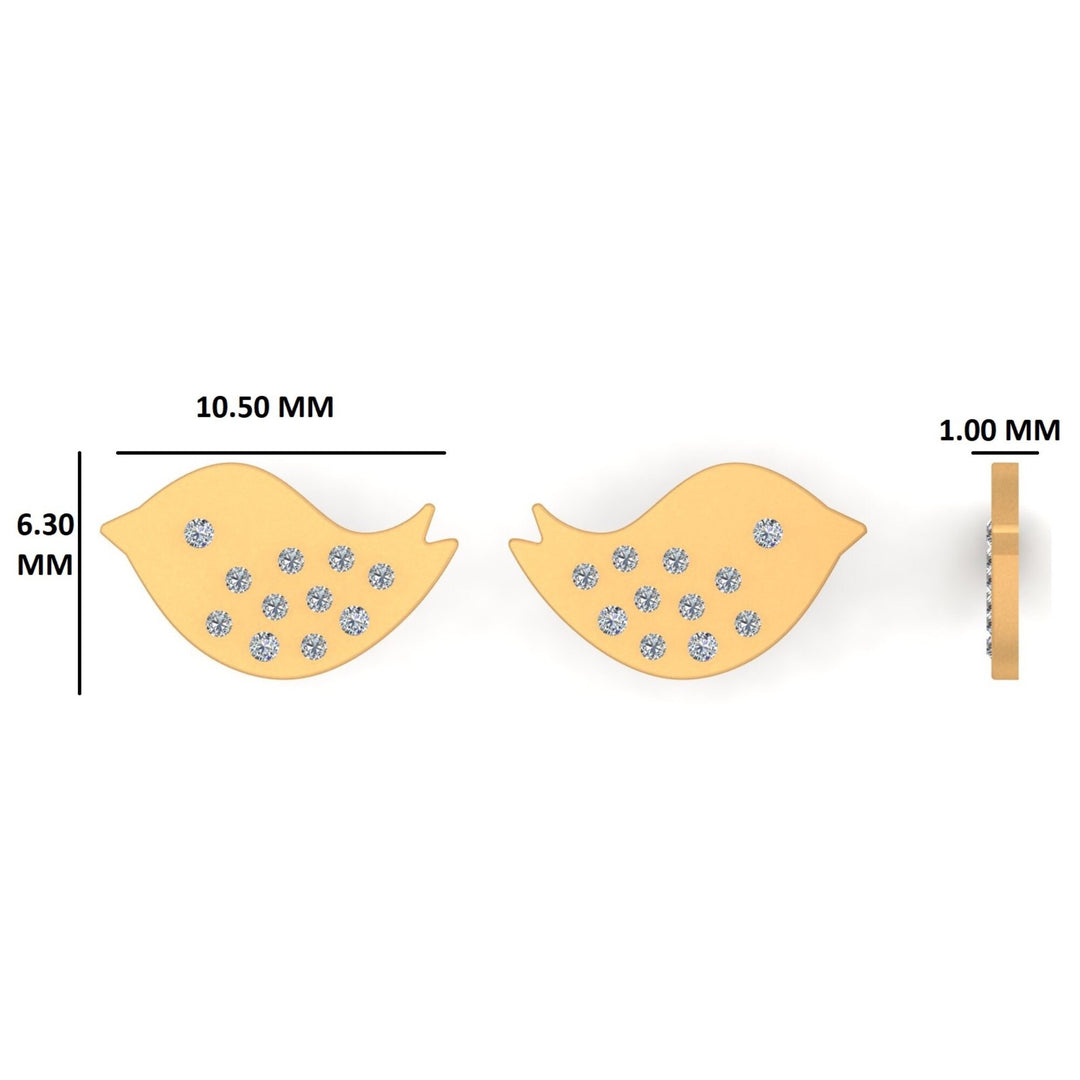 Kids Bird Diamond Stud Earrings, 14k Solid Gold, Natural Diamonds, Kids Animal jewelry, Gift for toddlers/girls/kids, Ready To Ship