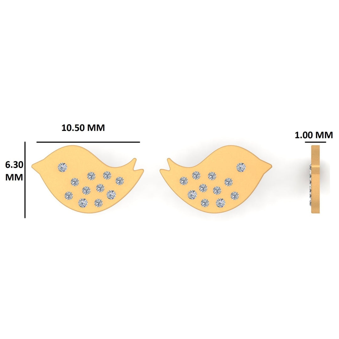 Kids Bird Diamond Stud Earrings, 14k Solid Gold, Natural Diamonds, Kids Animal jewelry, Gift for toddlers/girls/kids, Certified Jewelry