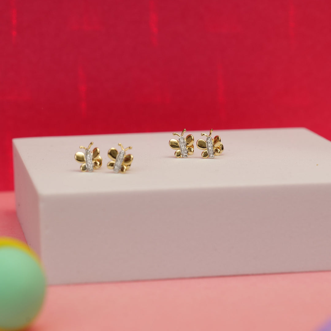 Kids Butterfly Diamond Stud Earrings, 14k Solid Gold, Natural Diamonds, Kids Jewelry, Gift for toddlers, girls and kids