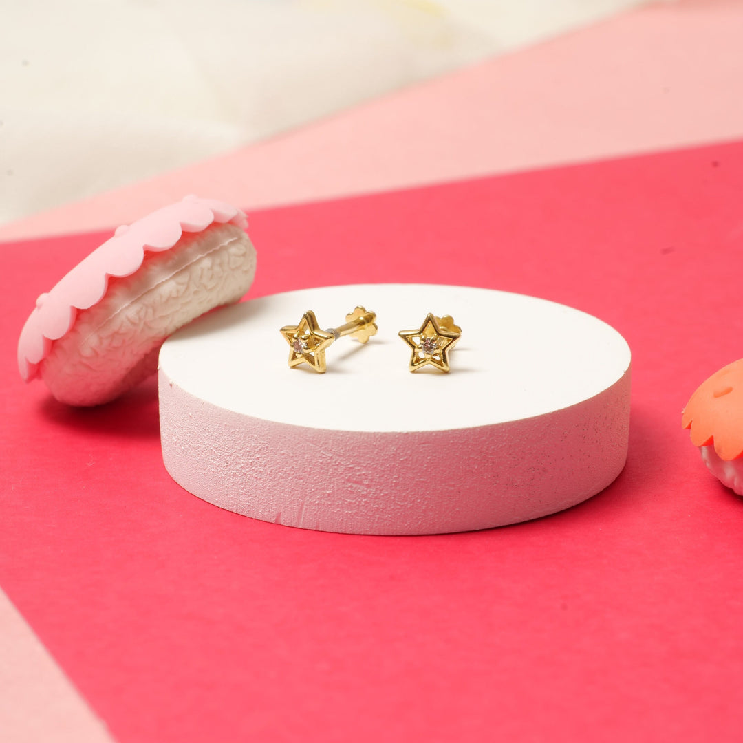 Kids Hollow Star Diamond Stud Earrings, 14k Solid Gold, Natural Diamonds, Kids jewelry, Gift for toddlers, girls and kids
