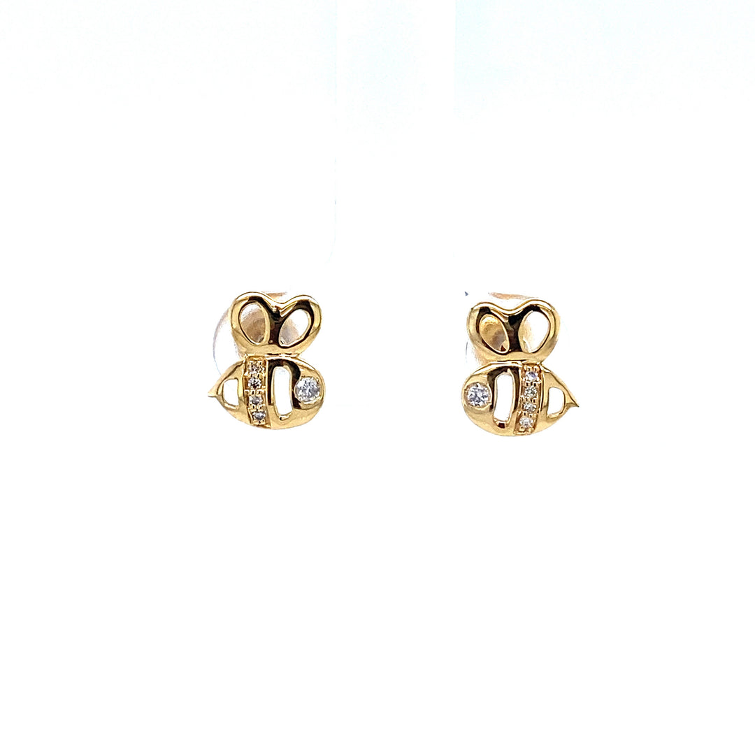 Kids Bee Diamond Stud Earrings, 14k Solid Gold, Natural Diamonds, Kids Jewelry, Gift for toddlers, girls and kids