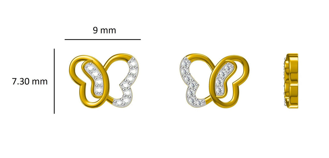 Kids Petite Butterfly Diamond Stud Earrings, 14k Solid Gold, Natural Diamonds, Kids jewelry, Gift for toddlers, girls and kids