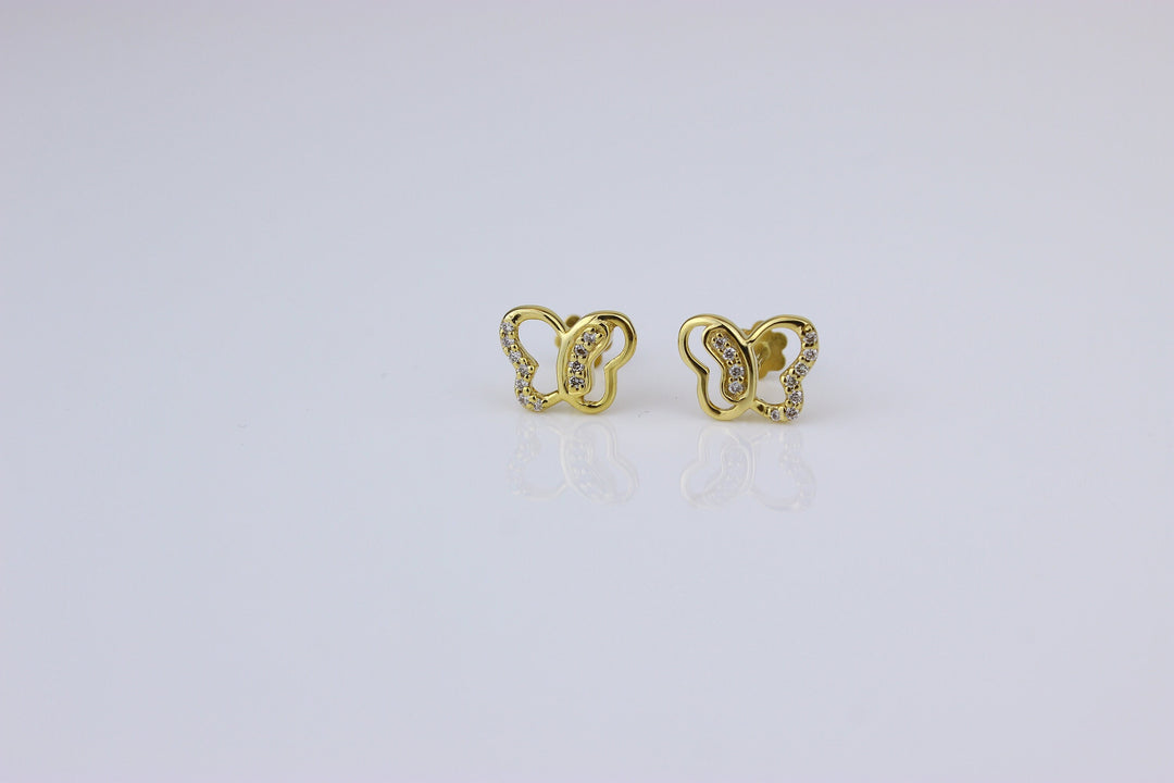 Kids Petite Butterfly Diamond Stud Earrings, 14k Solid Gold, Natural Diamonds, Kids jewelry, Gift for toddlers, girls and kids
