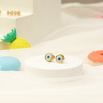 Load image into Gallery viewer, Kids Evil Eye Stud Earrings, 14k Solid Gold, MOP kids Earrings, Kids Jewelry, Gift for toddlers, girls and kids
