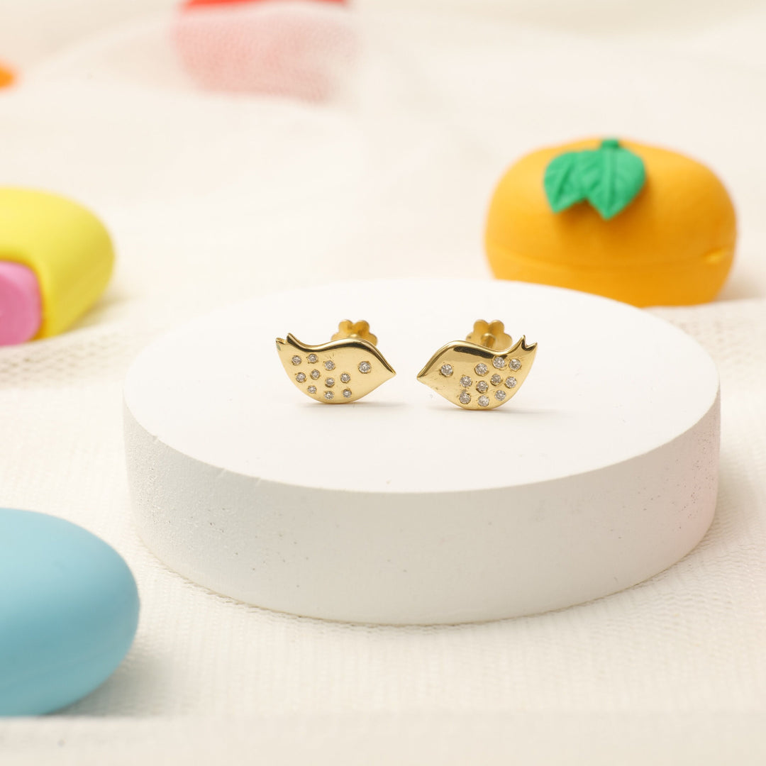 Kids Bird Diamond Stud Earrings, 14k Solid Gold, Natural Diamonds, Kids jewelry, Gift for toddlers, girls and kids