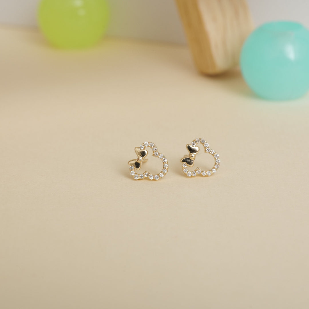 Kids Minnie Mouse Diamond Stud Earrings, 14k Solid Gold, Natural Diamonds, Kids jewelry, Gift for toddlers, girls and kids