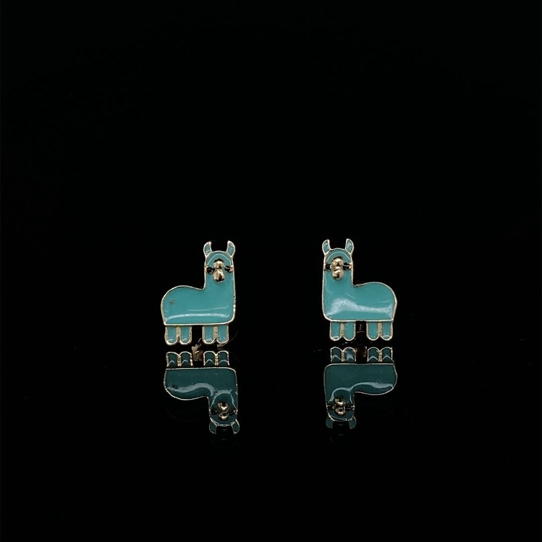 Kids Llama Stud Earrings, 14k Solid Gold With Enameling, Kids Jewelry, Gift for toddlers, girls and kids