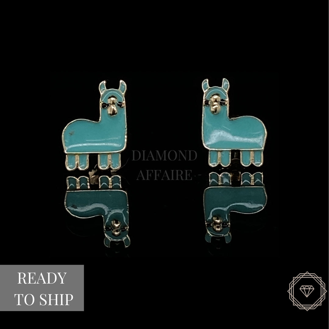 Kids Llama Stud Earrings, 14k Solid Gold With Enameling, Kids Jewelry, Gift for toddlers, girls and kids