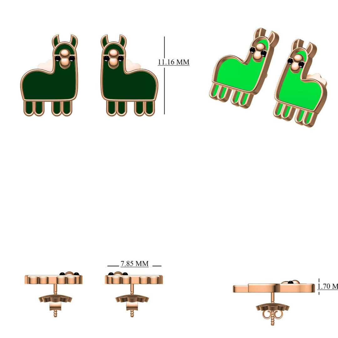 Kids Llama Stud Earrings, 14k Solid Gold With Enameling, Kids Jewelry, Gift for toddlers, girls and kids