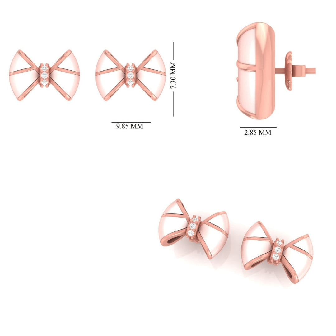 Kids Bow Diamond Stud Earrings, 14k Solid Gold With Enameling, Natural Diamonds, Kids Jewelry, Gift for toddlers/girls/kids, Ready To Ship