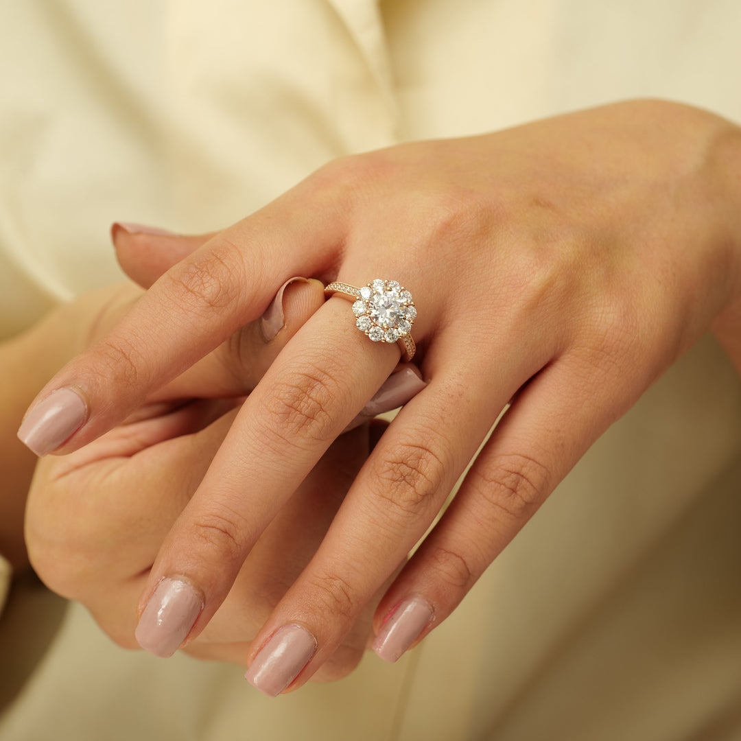 IGI Certified 1.5ct Lab-grown Solitaire Flower Diamond Ring: 14K Solid Gold Cluster Set Engagement Ring