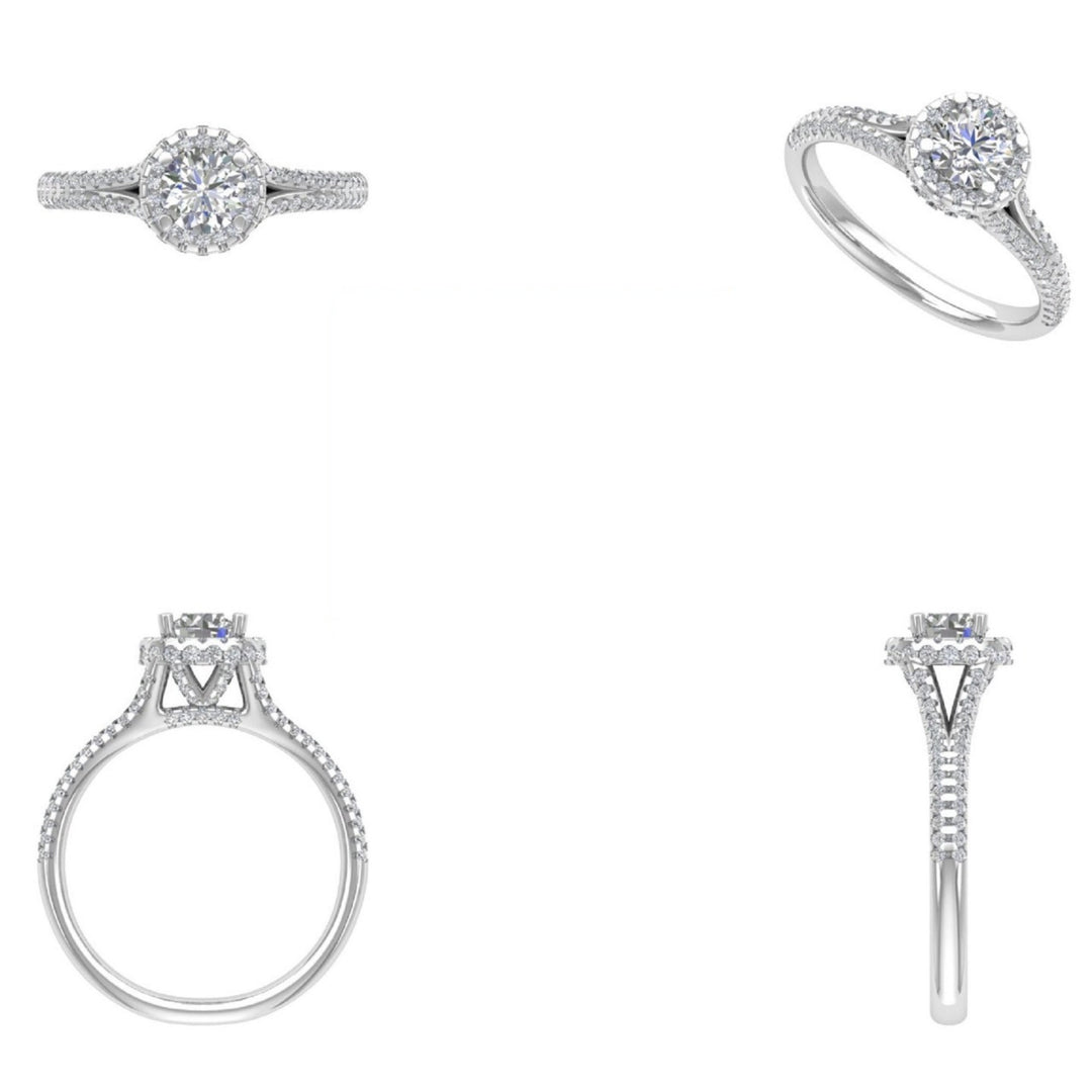 IGI Certified Lab grown Halo Solitaire Engagement Ring: 14K Solid Gold Diamond Wedding Ring