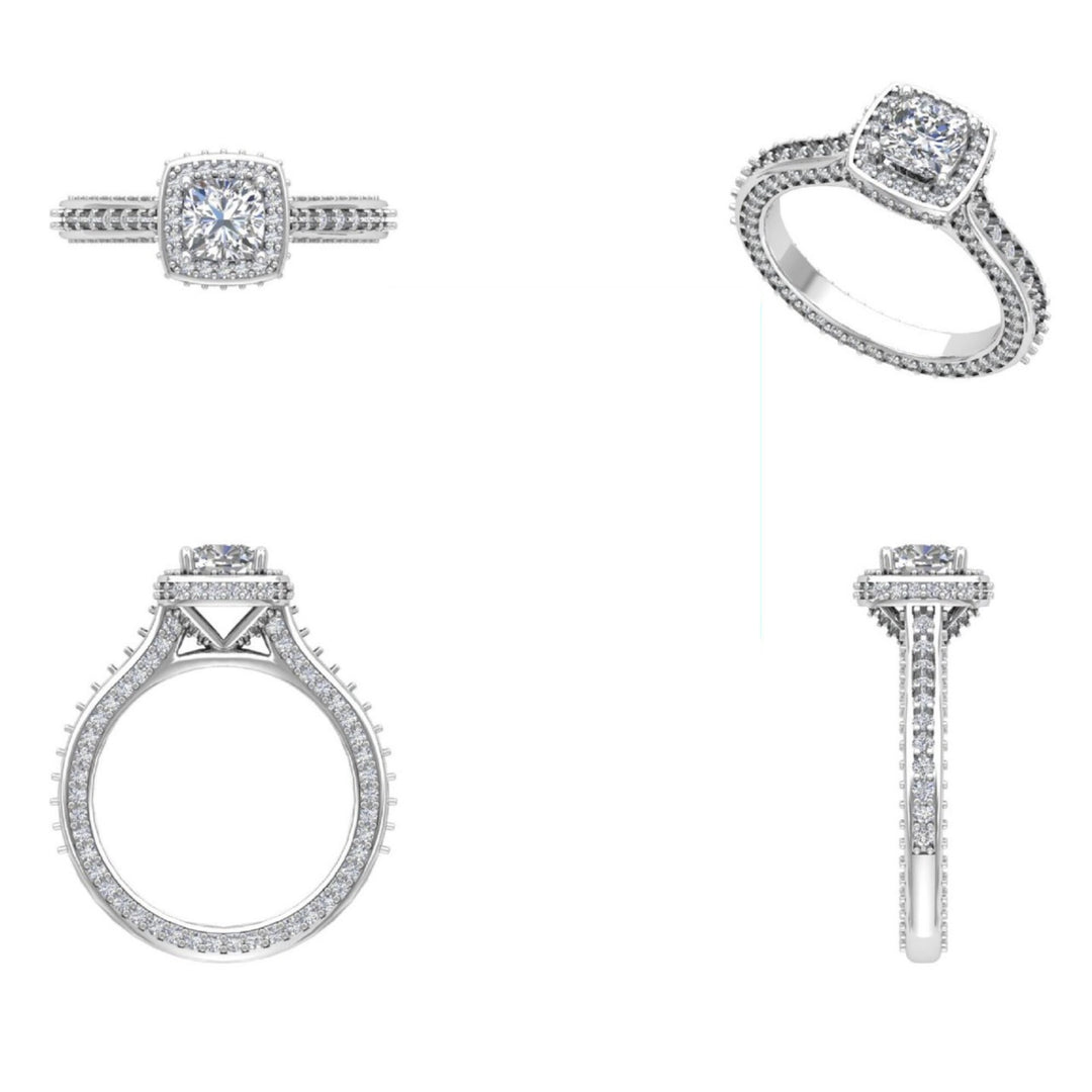 IGI Certified Lab Grown Cushion Halo Ring: 14K Solid Gold Wedding Ring