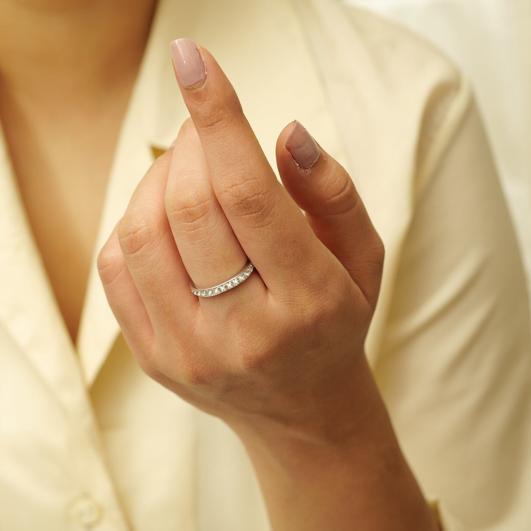 IGI Certified Lab grown Diamond Channel Eternity Band: 14k Solid Gold Stackable Infinity Ring