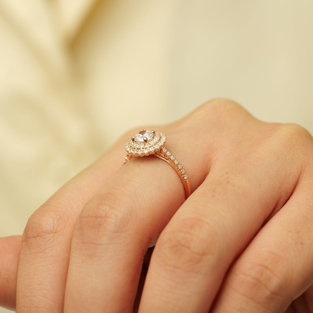 IGI Certified 0.70ct Lab grown Solitaire Halo Diamond ring: 14K Solid Gold Promise Wedding Ring