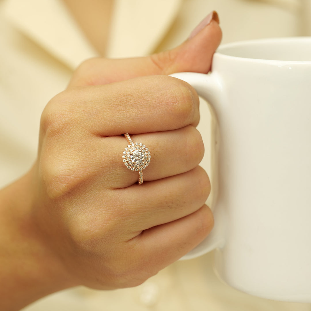 IGI Certified 0.70ct Lab grown Solitaire Halo Diamond ring: 14K Solid Gold Promise Wedding Ring