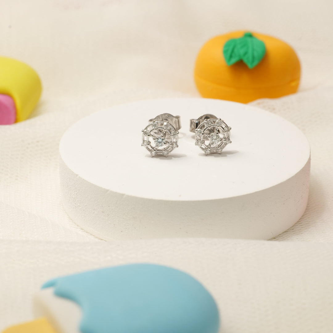 Kids Wheel Diamond Stud Earrings, 18k Solid Gold, Natural Diamonds, Kids Jewelry, Gift for toddlers, girls, and kids