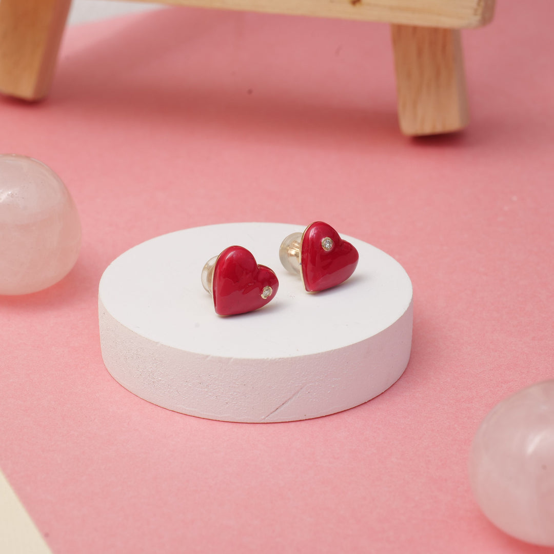 Kids Heart Diamond Stud Earrings, 14k Solid Gold With Pink Enameling, Natural Diamonds, Kids jewelry, Gift for toddlers, girls and kids