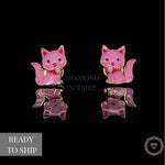 Load image into Gallery viewer, Kids Kitty Diamond Stud Earrings, 14k Solid Gold With Enameling, Natural Diamonds, Kids jewelry, Gift for toddlers, girls and kids
