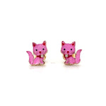 Load image into Gallery viewer, Kids Kitty Diamond Stud Earrings, 14k Solid Gold With Enameling, Natural Diamonds, Kids jewelry, Gift for toddlers, girls and kids
