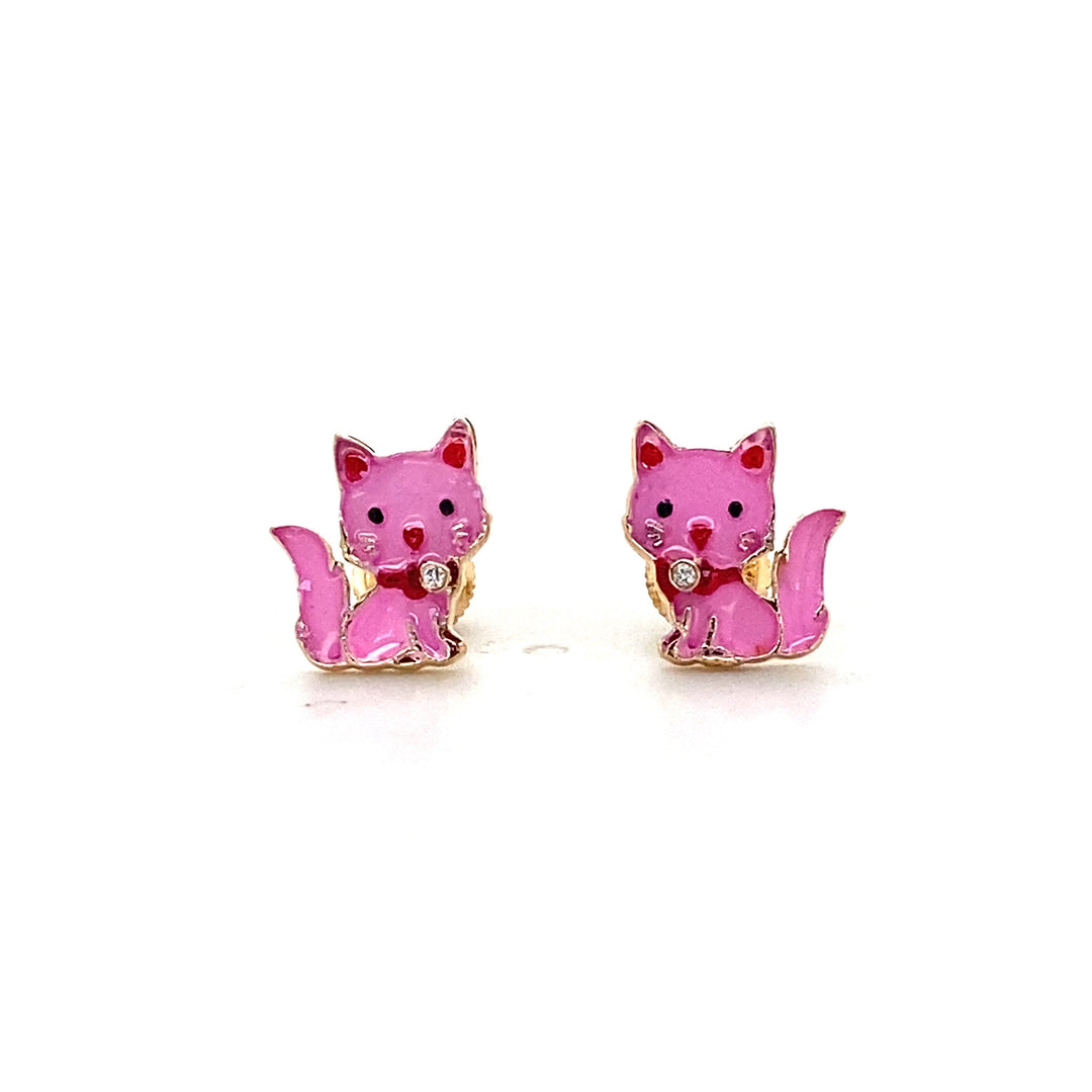 Kids Kitty Diamond Stud Earrings, 14k Solid Gold With Enameling, Natural Diamonds, Kids jewelry, Gift for toddlers, girls and kids