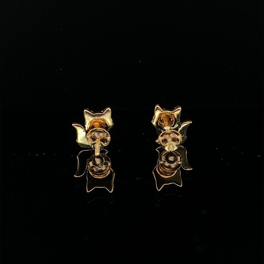 Kids Kitty Diamond Stud Earrings, 14k Solid Gold With Enameling, Natural Diamonds, Kids jewelry, Gift for toddlers, girls and kids