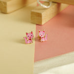 Load image into Gallery viewer, Kids Kitty Diamond Stud Earrings, 14k Solid Gold With Enameling, Natural Diamonds, Kids jewelry, Gift for toddlers, girls and kids
