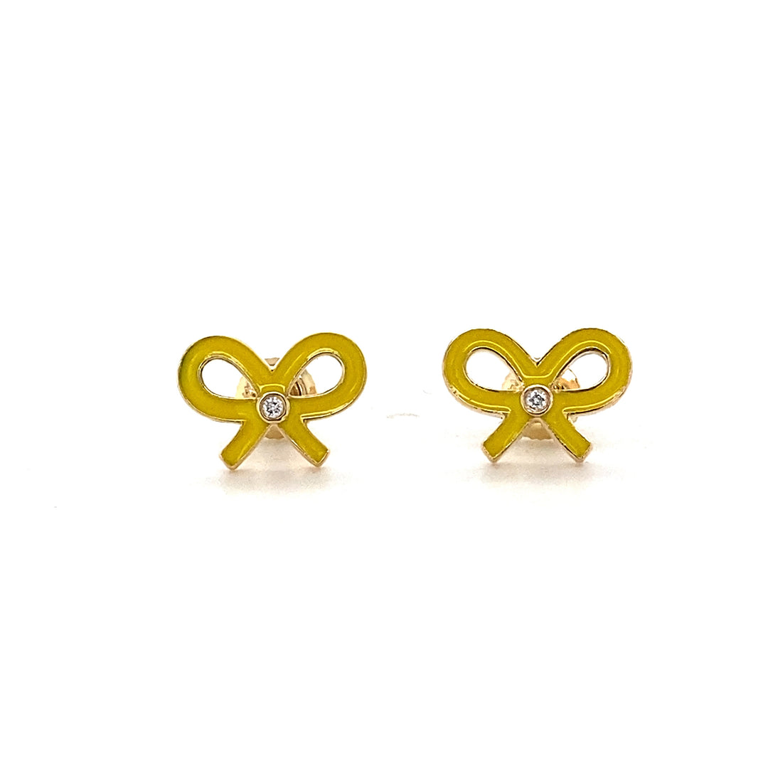 Kids Bowknot Diamond Stud Earrings, 14k Solid Gold With Enameling, Natural Diamonds, Kids jewelry, Gift for toddlers/girls, Ready To Ship