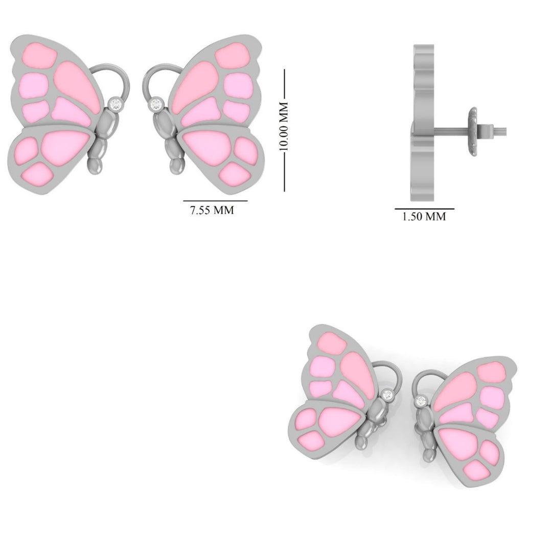 Kids Enameled Butterfly Diamond Stud Earrings, 14k Solid Gold, Natural Diamonds, Insect jewelry, Gift for toddlers/girls/kids, Ready To Ship