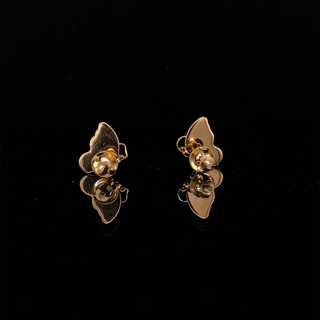 Kids Enameled Butterfly Diamond Stud Earrings, 14k Solid Gold, Natural Diamonds, Kids jewelry, Gift for toddlers, girls and kids
