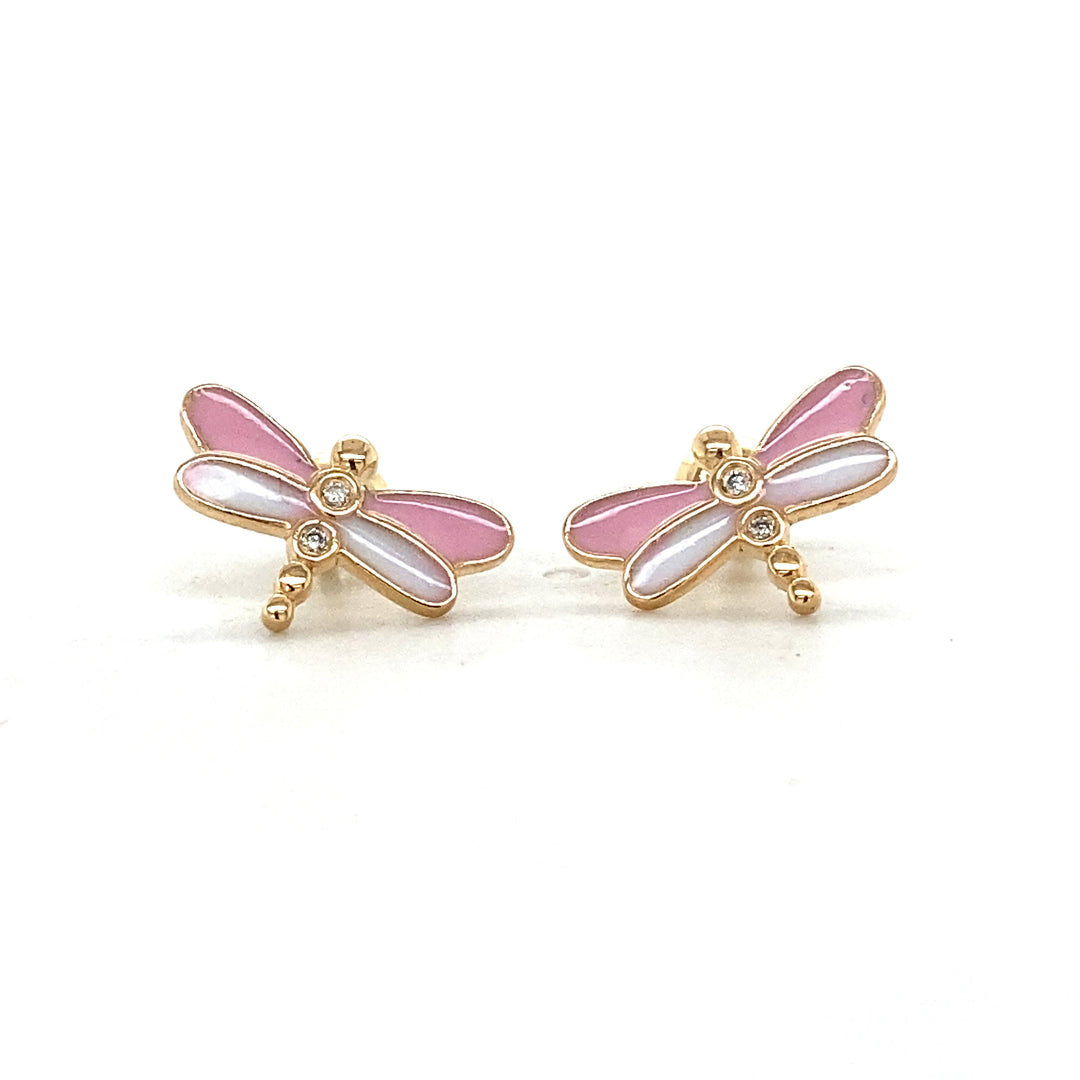 Kids Dragonfly Diamond Stud Earrings, 14k Solid Gold With Enameling, Natural Diamonds, Kids jewelry, Gift for toddlers, girls and kids