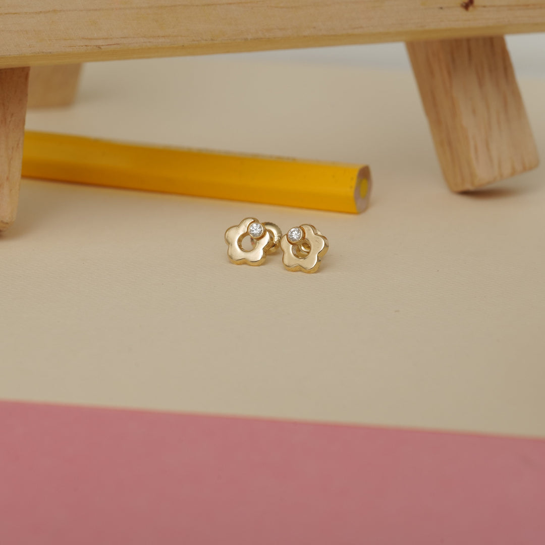 Kids Flower Diamond Stud Earrings, 14k Solid Gold, Natural Diamonds, Kids jewelry, Gift for toddlers, girls, and kids