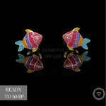 Load image into Gallery viewer, Kids Fish Diamond Stud Earrings, 14k Solid Gold With Enameling, Natural Diamonds, Kids jewelry, Gift for toddlers, girls and kids

