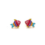 Load image into Gallery viewer, Kids Fish Diamond Stud Earrings, 14k Solid Gold With Enameling, Natural Diamonds, Kids jewelry, Gift for toddlers, girls and kids
