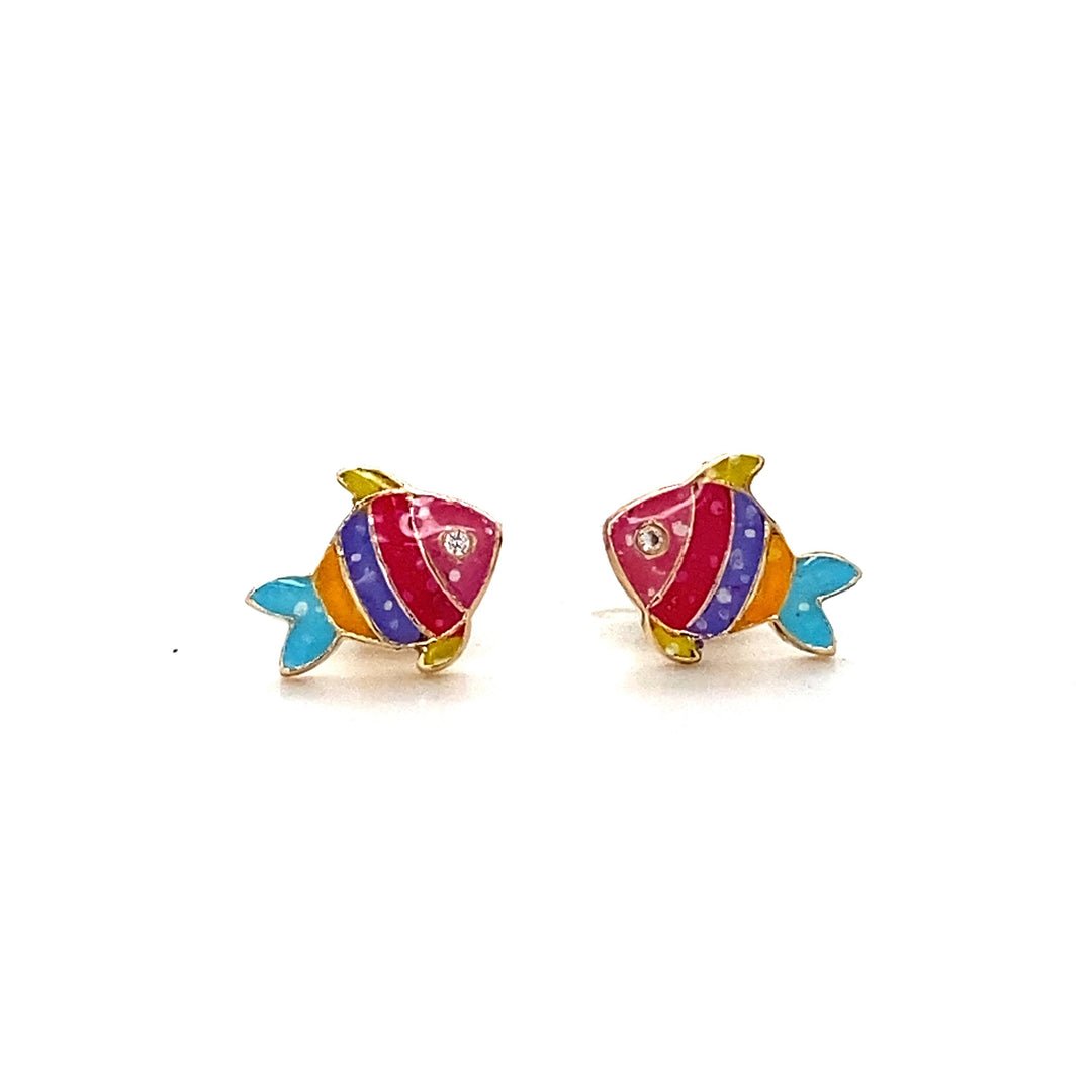 Kids Fish Diamond Stud Earrings, 14k Solid Gold With Enameling, Natural Diamonds, Kids jewelry, Gift for toddlers, girls and kids