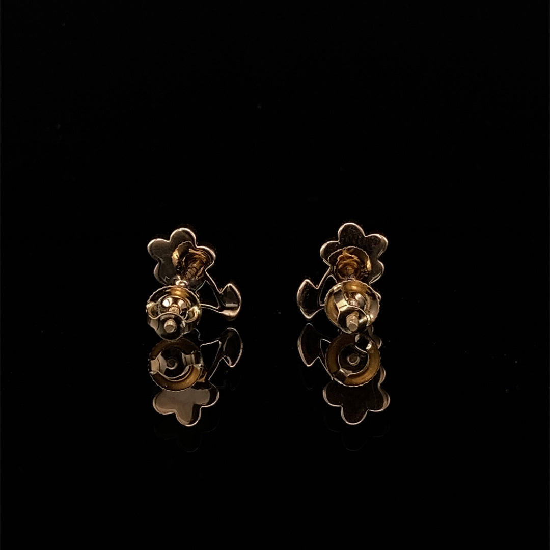 Kids Floral Petal Diamond Stud Earrings, 14k Solid Gold With Enameling, Natural Diamonds, Kids jewelry, Gift for toddlers, girls and kids